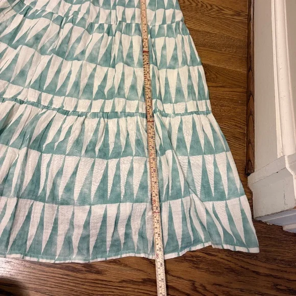 Marine Layer Corinne Double Cloth Maxi Skirt | Teal/White Geometric | Size L | - Picture 5 of 6